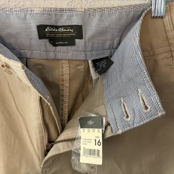 Eddie Bauer Womens Blakely Fit Khaki Bermuda Shorts Size 16 100% Cotton NWT - Picture 5 of 5